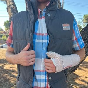 NEW SUPERDRY MEN PUFFY PUFFER FLEECE LINED WARM VEST JACKET ORANGE GREY X DOWN M